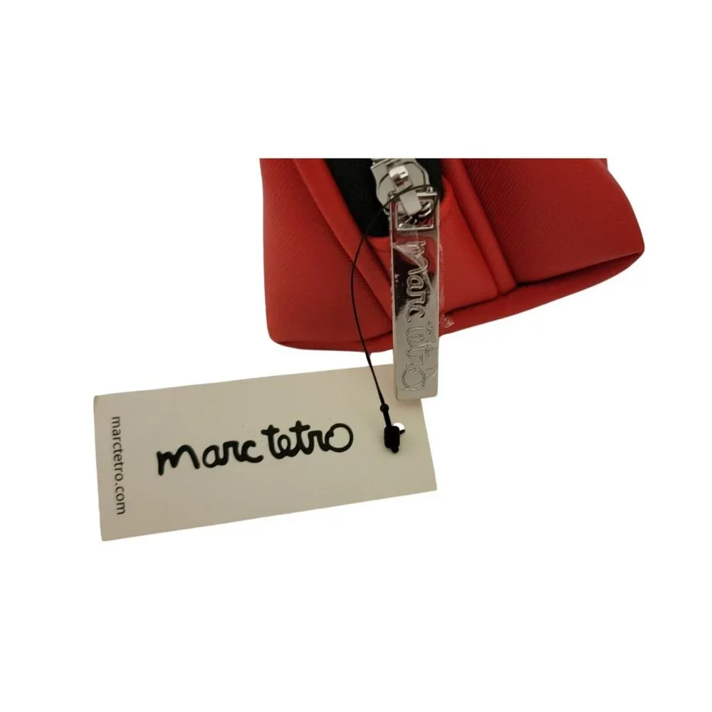 Marc Tetro Red Cosmetic Makeup Pouch Westie Dog Print Neoprene Zip Case NWT - Picture 6 of 6
